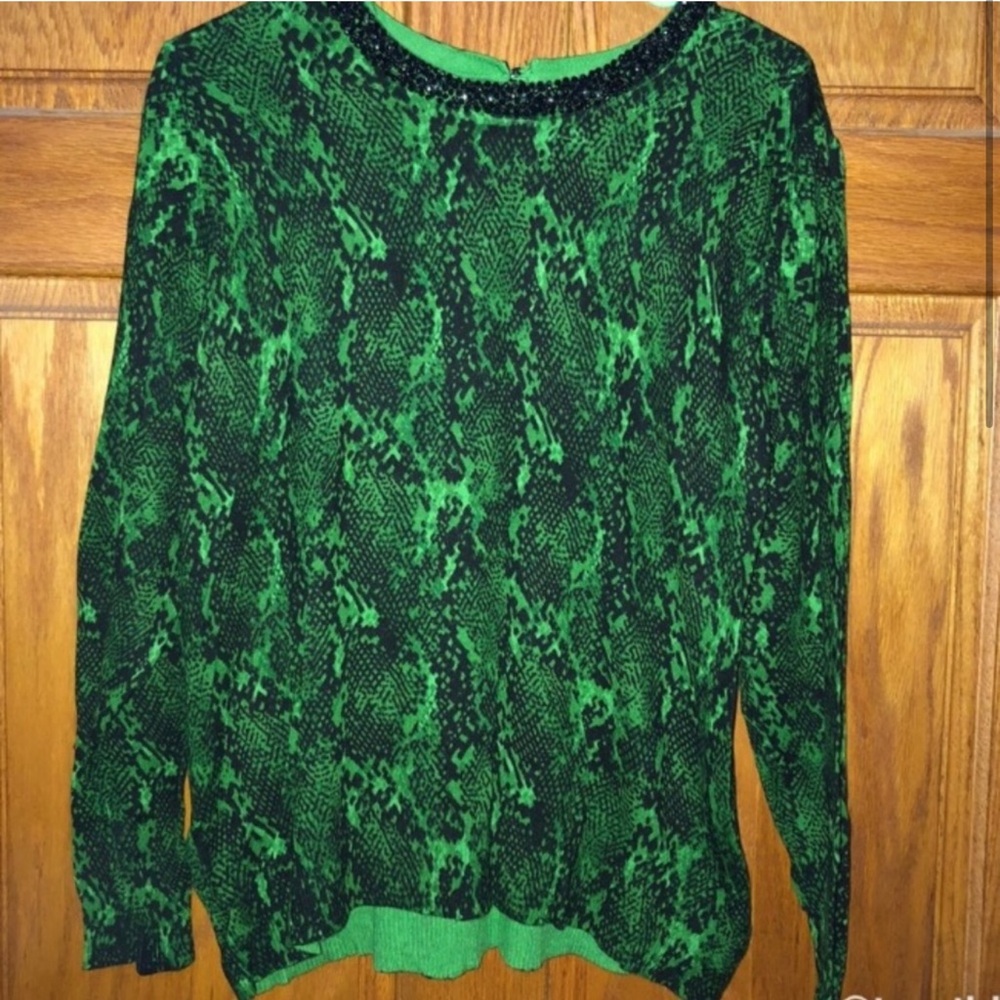 Plus Size INC Green Beaded Neckline Sweater Size 1X